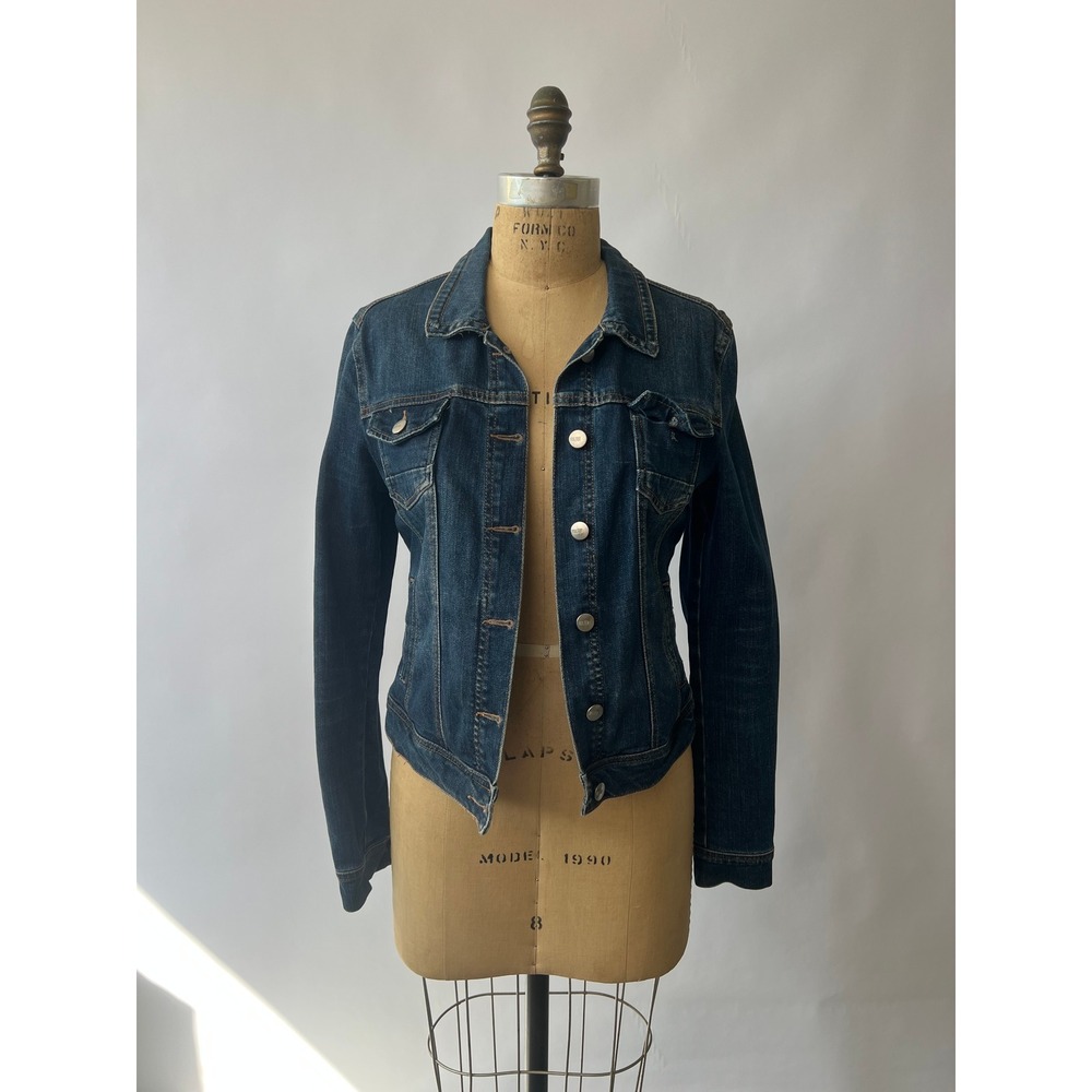 W.G.B Women Dark Wash Denim Trucker Jacket Blue Small W3728TJ